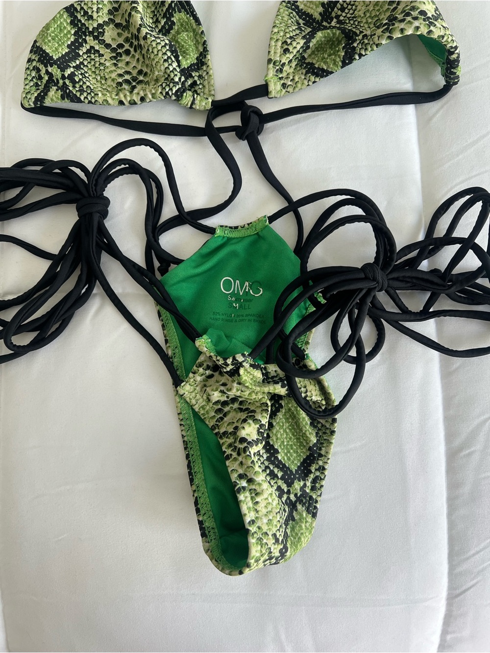 Green Snake Print String Bikini - Picture 2 of 3